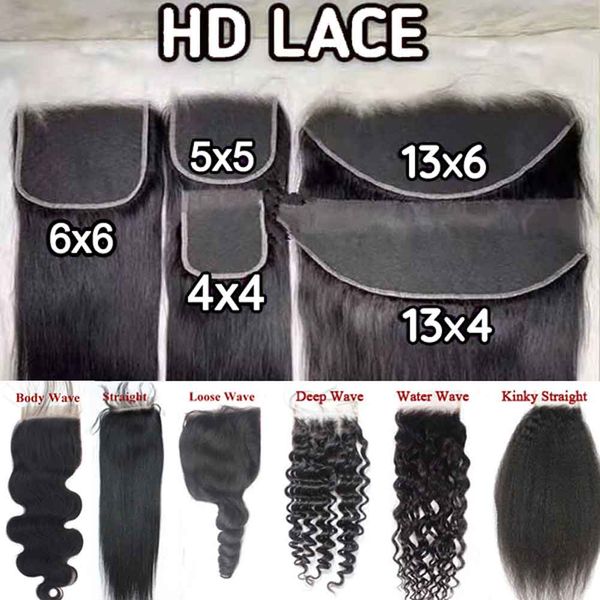 Atacado 10 pçs / lote HD TRANSAPARENT LACE Fechamento de renda retica cabelo humano 13 * 4 4 * 4 5 * 5 13 * 6 polegadas Laces superior fechamento frontal 10 