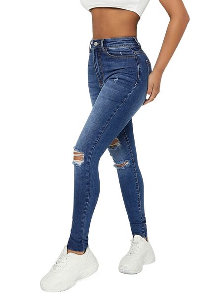 

petite high waist ripped skinny jeans i6dw#, Blue