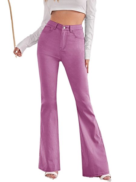 

high waisted flared jeans s7ay#, Blue