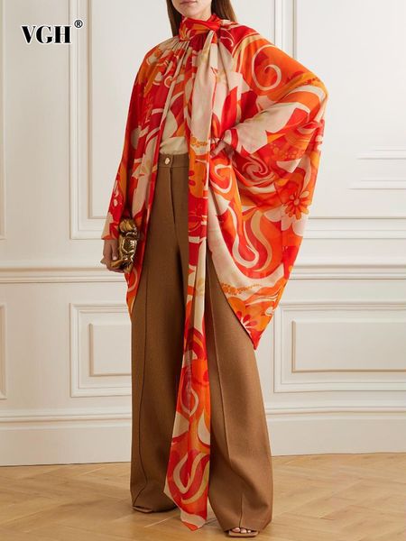 

vgh red casual loose colorblock patchwork shirt for women stand collar long sleeve blouse female fashion winter style 220809, White