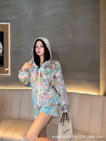 

women's tracksuits spring and summer jungle tropical tiger print sunscreen art style hoodie wide leg shorts set dpqb xswc, Gray