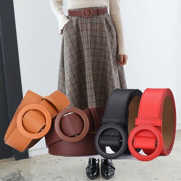 

circle pin buckles belt female deduction side gold buckle jeans wild belts for women fashion students simple casual trousers 220615, Black;brown