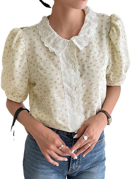 

dazy ditsy floral puff sleeve eyelet embroidered blouse w0qh#, White