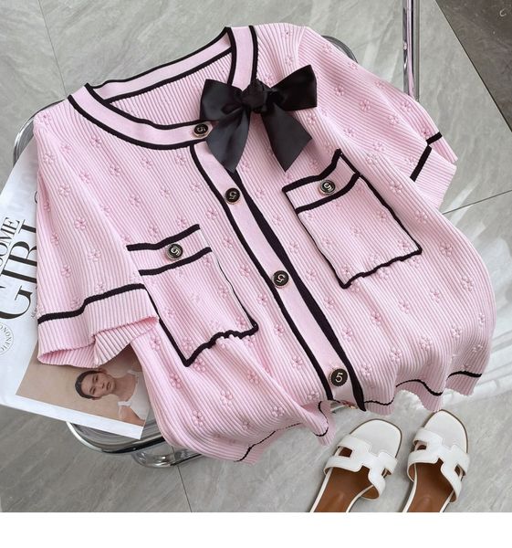 

501 2022 summer kint short sleeve crew neck brand same style sweater blue white luxury womens clothes weikey, White;black
