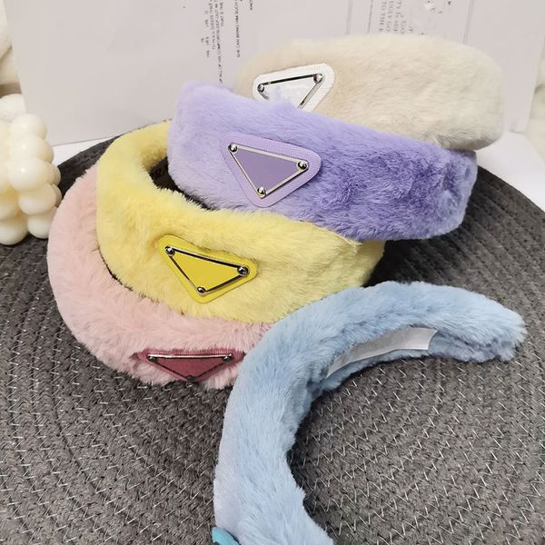 

p096 luxury designer headbands fur women solid color brand letter print cashmere hairband fashion womens headwraps for hat accessories gifts, Silver