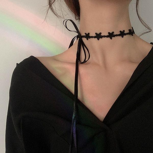 Chokers Moda Gotik Victoria Yıldız Tassel Dövme Suçlama Kolye Siyah Dantel Yakası Vintage Kadınlar Düğün Mücevheratçıları