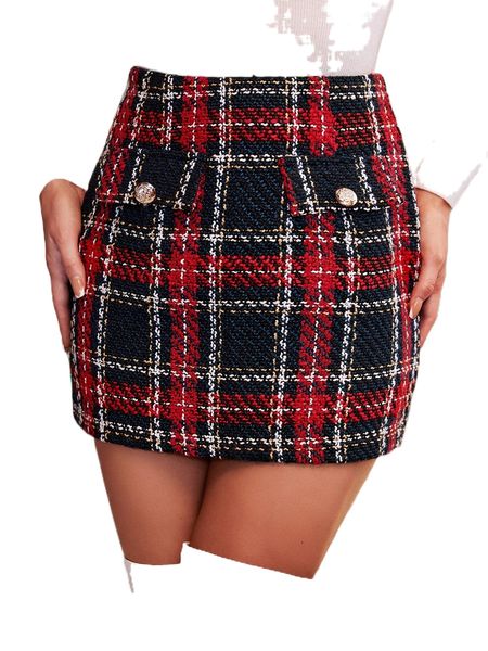 

high waist plaid pattern bodycon skirt z2oz#, Black