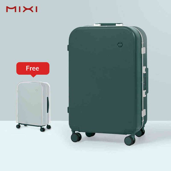 Mixi Ästhetisches Designer-Gepäck, Aluminiumrahmen, Damen-Reisekoffer, PC-Hartschalen-Trolley, rollende Räder, TSA-Schloss J220707