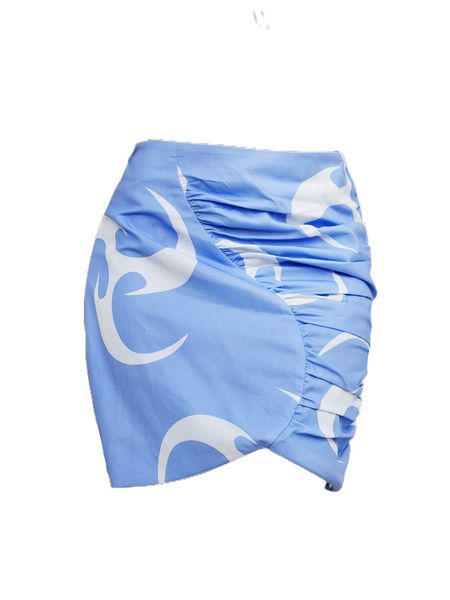 

x isabella graphic print ruched skirt u4b8#, Black