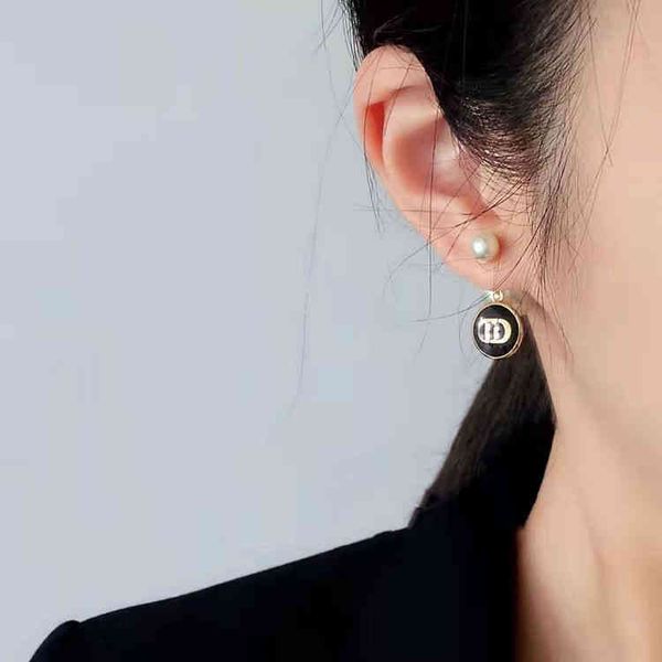 

new letter pearl earrings high grade cool wind brass 925 silver needle jewelry sale, Golden