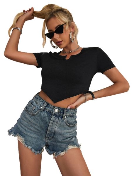 

notch neck hanky hem tee y4ji#, White