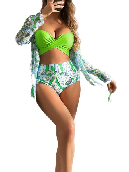 

wrap bandeau push up bikini swimsuit with kimono 33hh#, White;black