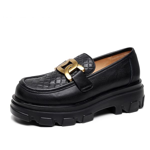 

women shoes platform 2022 new natural genuine leather ladies single shoes retro casual ladies spring shoes, Black