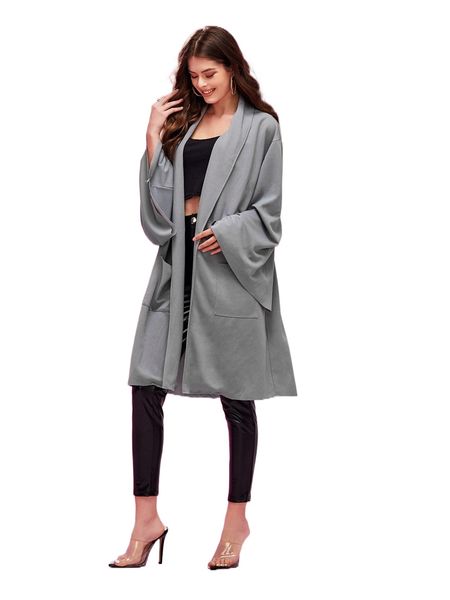 

x fer patiÃ±o flounce sleeve patch pocket open front coat g11a#, Black