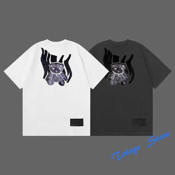 

we11done t-shirts cartoon bear print simple casual oversized men woman fashion o-neck washed reflective welldone, White;black