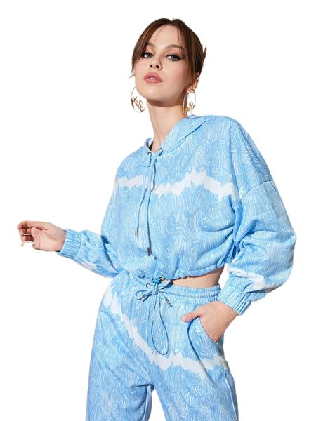 

x ayecandy allover print drop shoulder drawstring hoodie i6zr#, Black