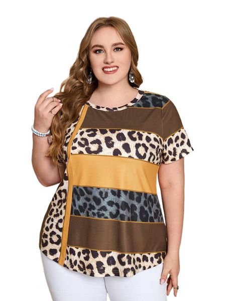 

emery rose plus leopard print colorblock tee j8qj#, Black