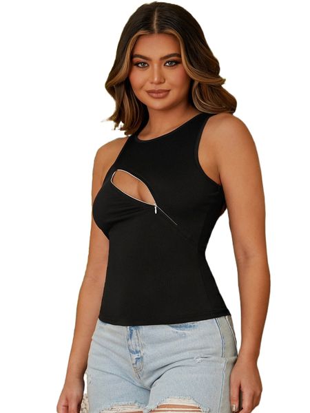 

sxy zipper front rib-knit tank g9a3#, White