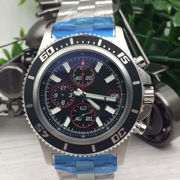 

1tot 1tot old brand new arrival quartz chronograph men's wristwatch superocean a17384 black dial number bezel platinum skeleton stainle, Slivery;golden