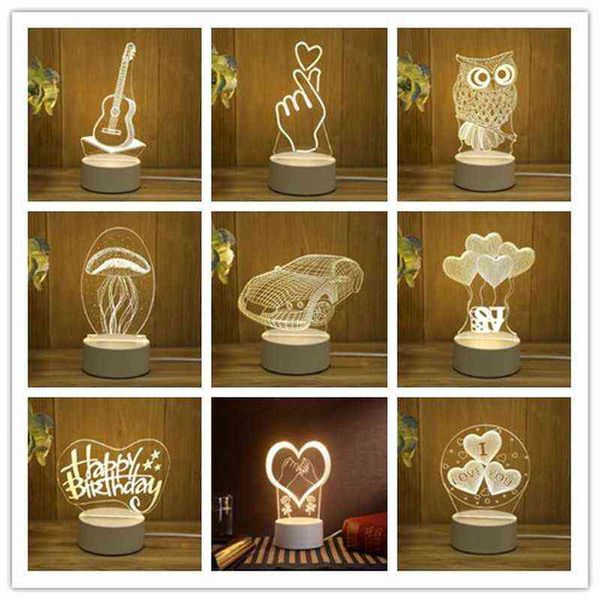 Romantische Liebe 3D Acryl LED Nachtlicht Desktop Kinder Urlaub Geschenk Dekoration Schlafzimmer Nachttisch Lampe H220423