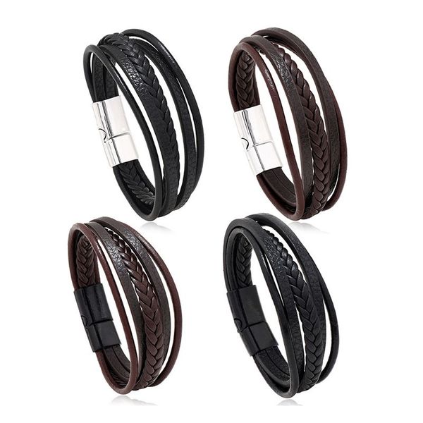 PU-Leder geflochtene Wickel-Charm-Armbänder für Männer, handgefertigtes Vintage-Armband für Frauen, ethnische Armbänder mit Magnetschnalle
