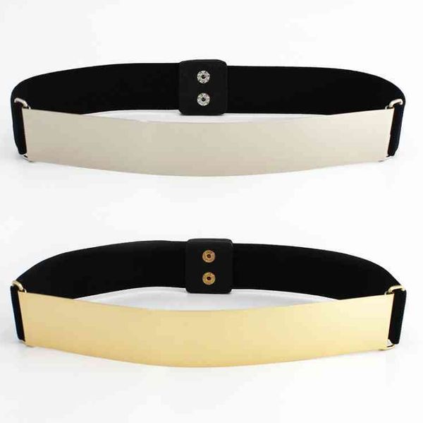 

wide gold metal pu elastic waistband beltx0jk, Black;brown