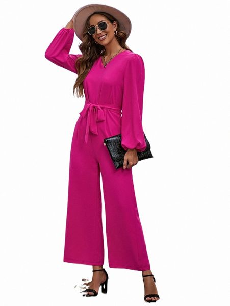 

lantern sleeve belted wide leg jumpsuit e65e#, Black;white