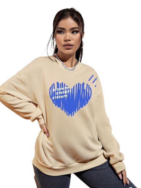

heart & letter graphic drop shoulder sweatshirt b8uz#, Black