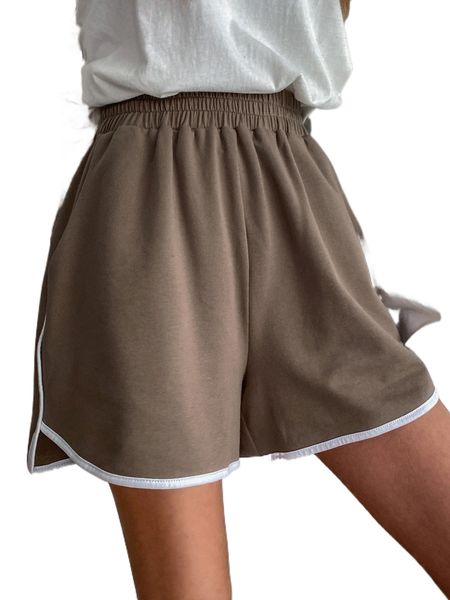 

dazy contrast binding elastic waist shorts e7lr#, White;black