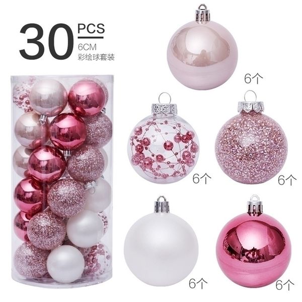 6cm30pcs розовые пластиковые шарики украшения рождественские шарики рождественские украшения для подвесной подвески для домашних деревьев Y201020