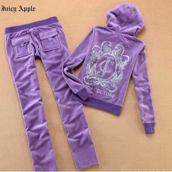 

juicy appletracksuits velour suit women sewing suit hoody brand velvet 2022 women's hoodies and pants jogging sportswear outfit, Gray