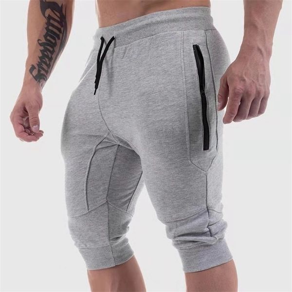 Homens Summer Workout Shorts Coursstring corredores 3/4 joelho comprimento de algodão esporte correndo homme Bermuda casual calça de moletom 220318