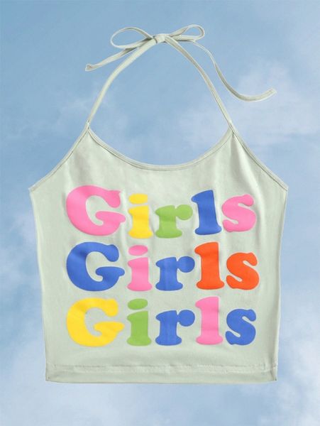 

romwe letter crop halter 01ro#, White