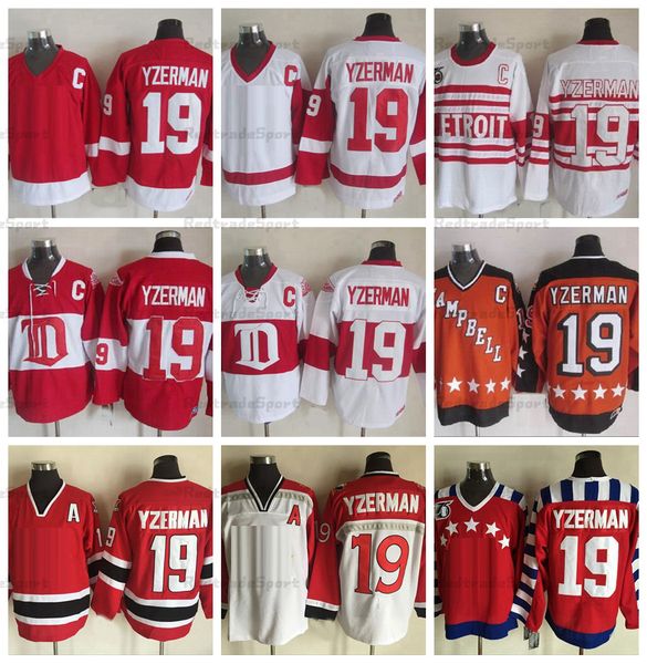 

mens vintage 19 steve yzerman hockey jerseys 75th anniversary home red jersey classic 1992 nation team 1984 campbell stitched c patch m-xxxl, Black;red