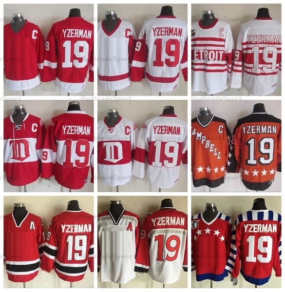 Erkek Vintage 19 Steve Yzerman Hokey Formaları 75. Yıldönümü Ev Kırmızı Jersey Klasik 1992 Ulus Takımı 1984 Campbell Dikişli C Yama M-XXXL