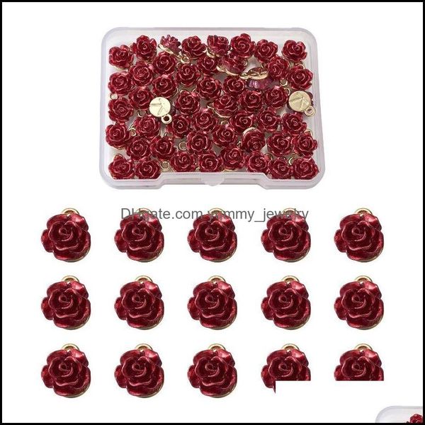 

charms jewelry findings components 30pcs/box rack plating alloy pendants 3d rose flower for fashion diy making decor as valentines day gif, Bronze;silver