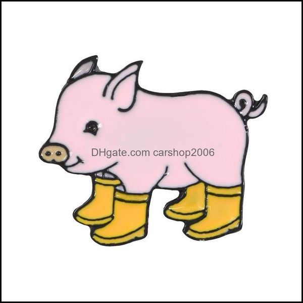 Pimler broşlar mücevher eğlenceli domuz yağmurlu botlar emaye pimleri piggy rozeti denim kot pantolon karikatür karikatür çocuk için sevimli hayvan hediyesi