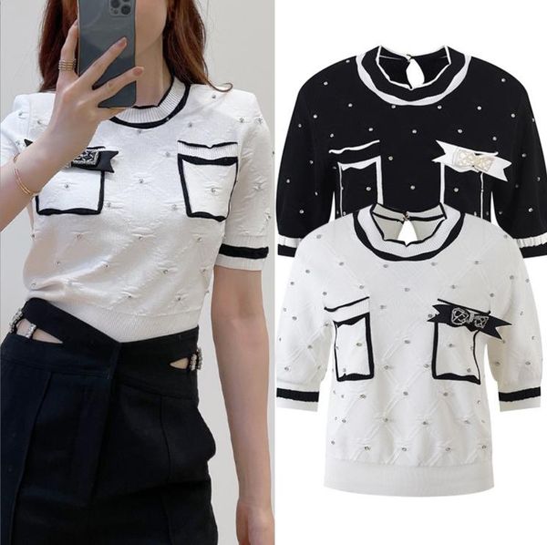 

505 2022 summer sweater prom fashion short sleeve crew neck pullover kints flora print womens clothes brand same style yl, White;black