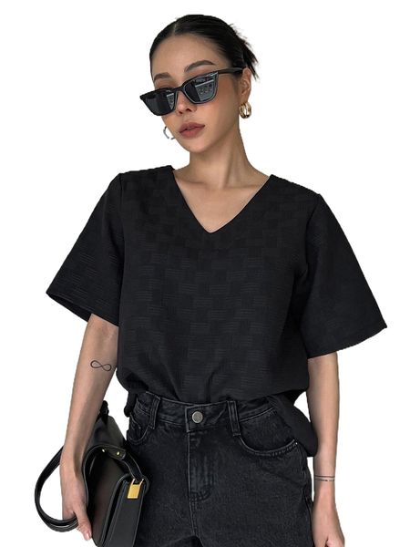 

dazy solid v neck blouse s1jm#, White