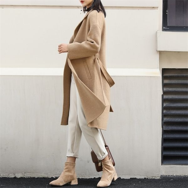 

spring of the new double-sided cashmere coat female in long al mighty popular cloth coat sheep camel hair lj200928, Black