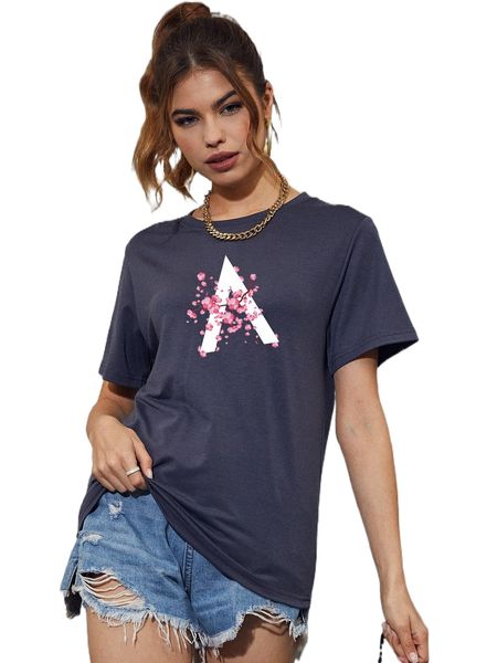 

letter & floral print tee c1za#, White