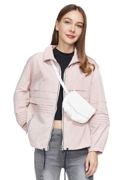 

ziai drawstring hem zip up jacket without bag 92oe#, Black;brown