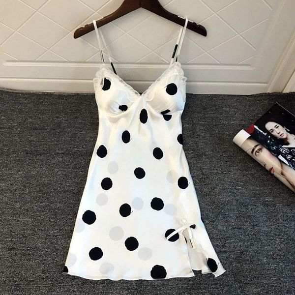 

nightgown summer night dress women womens sleepwear print sleepshirts nightie nightdress silk gown cute lace, Black;red