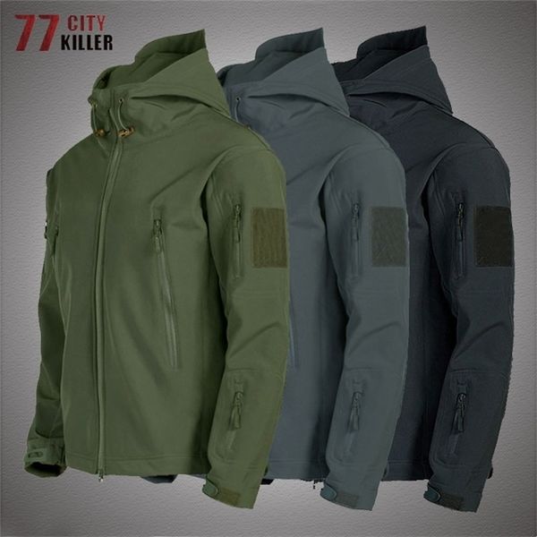 

military shark skin soft shell jackets men tactical windproof waterproof jacket men army combat mens hooded bomber coats 220719, Blue;black