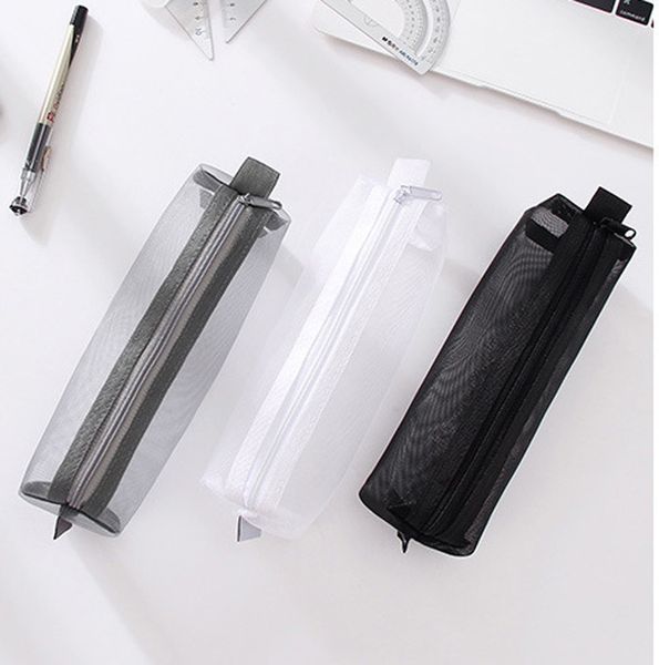 

dhl200pcs stuff sacks student mesh transparent solid long pencil bag mix color