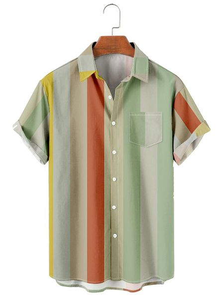 

men's casual shirts 2022 short sleeve lapel shirt large size light stripes 3d printed with pocket, White;black