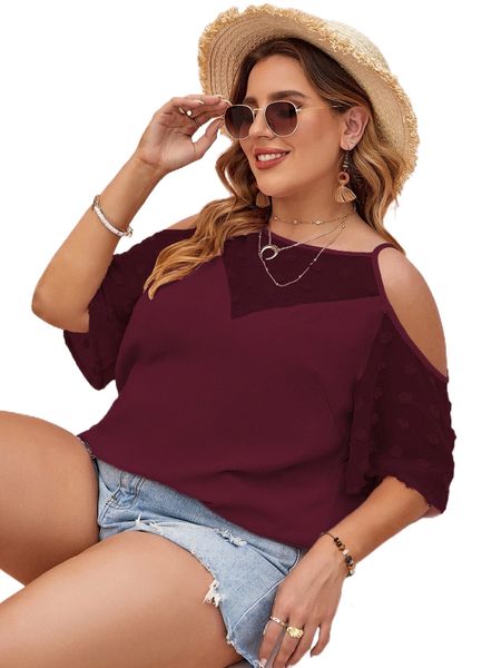 

plus solid swiss dot cut out cold shoulder p3dd#, Black