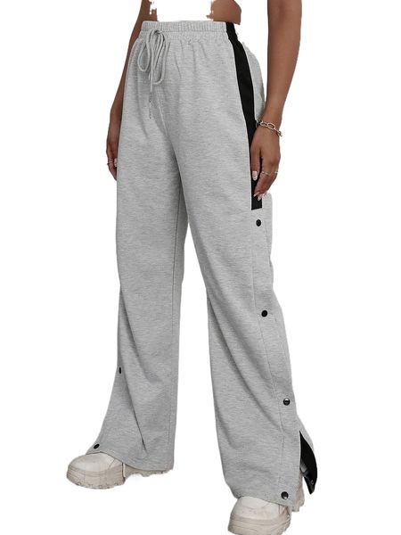 

knot front button side sweatpants i8rv#, Black;white