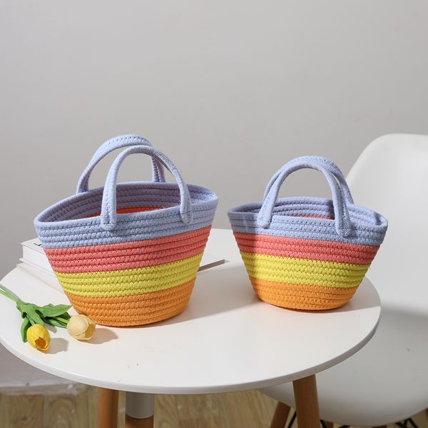 

hbp rainbow tote bag women telfar bags shoulder beach bag handbag double tassels handle large capacity plain handmade cotton thread open sho