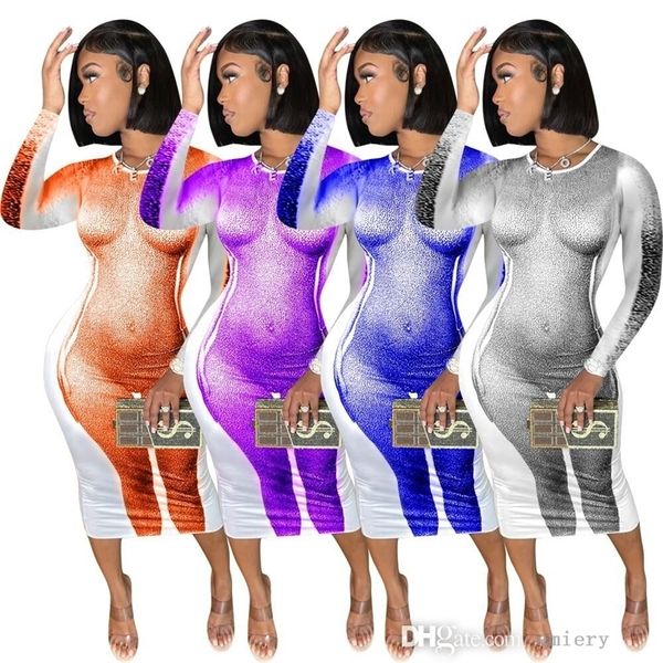 

new fashion spring autumn tie dye print dress slim long sleeve bodycon dresses, Black;gray